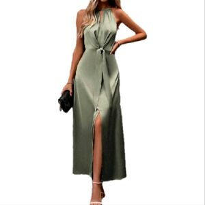 Silky Satiny Maxi Halter Dress